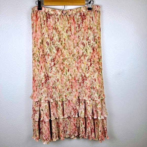 Coldwater Creek Vintage Pink Floral Maxi Skirt PXL Fairy Romantic Ruffle Cottage - Picture 4 of 12